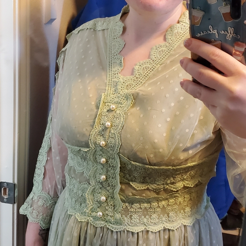 Elegant Lace Dress with Pearl Buttons